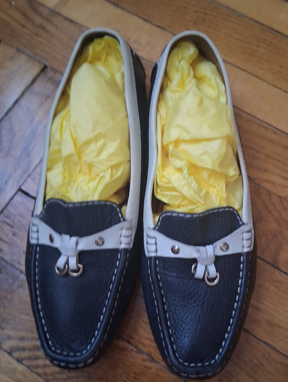 Navy BLUE and White Italian Leather Driving Loafers
